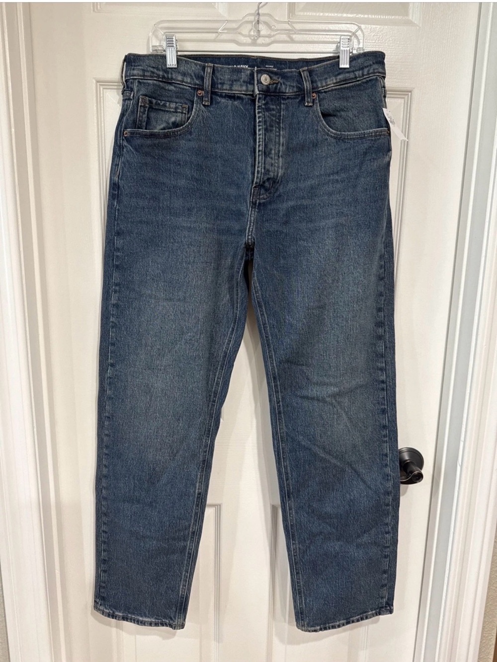 Old Navy SZ 8 Slouchy Straight Leg Mid Rise Buttonfly Jeans Blue Med Wash NWT